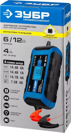 Зарядные устройства 4 А серия ПРОФЕССИОНАЛЗарядное устройство ЗУБР Профессионал 6/12 В, 4А, IP65, ЗУ-120 59300 купить в Нижневартовске