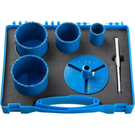 Набор кольцевых коронок ЗУБР &quot;ПРОФЕССИОНАЛ&quot; c карбид-вольфрамовым нанесением, 6 предм. в кейсе: коронки O 33, 53, 67, 73 мм, основание, сверло 33350-H6_z01 купить в Нижневартовске