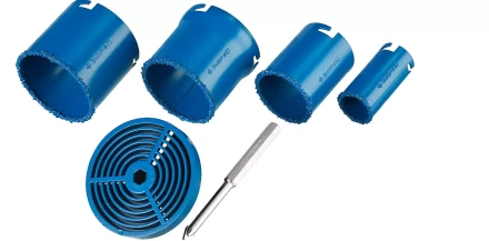 Набор кольцевых коронок ЗУБР &quot;ПРОФЕССИОНАЛ&quot; c карбид-вольфрамовым нанесением, 6 предм. в кейсе: коронки O 33, 53, 67, 73 мм, основание, сверло 33350-H6_z01 купить в Нижневартовске