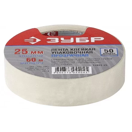 Клейкая лента ЗУБР "МАСТЕР", прозрачная, 25мм х 60м 12031-25 купить в Нижневартовске