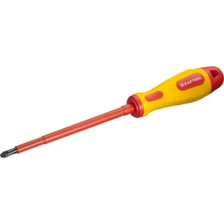 Отвертка KRAFTOOL, высоковольтная, Cr-Mo-V стержень, двухкомпонент. маслобензостойкая рукоятка, PH №3, 150мм 250084-3-150 купить в Нижневартовске