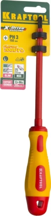 Отвертка KRAFTOOL, высоковольтная, Cr-Mo-V стержень, двухкомпонент. маслобензостойкая рукоятка, PH №3, 150мм 250084-3-150 купить в Нижневартовске