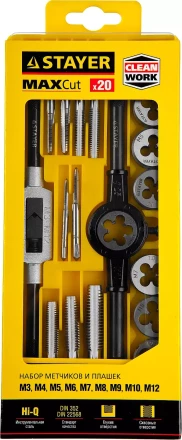 Набор метчиков и плашек STAYER "MASTER", метчикодержатель 1шт, плашкодержатель 1шт, метчики 9шт, плашки 9шт, 20 предметов 28012-H20 купить в Нижневартовске