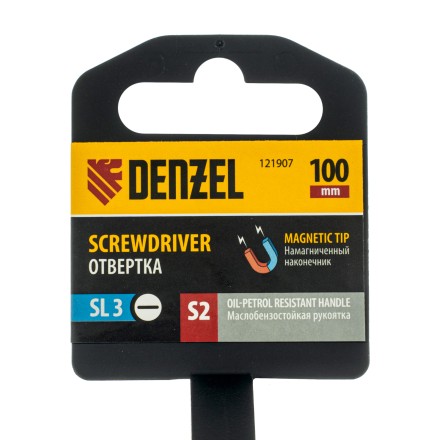 Отвертка, SL3х100 мм, S2, 3к рукоятка Denzel 121907 купить в Нижневартовске