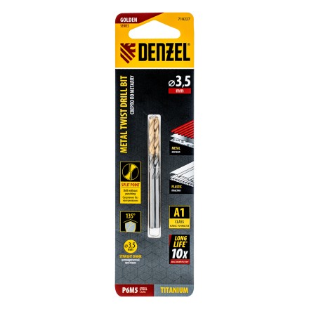 Сверло спиральное по металлу 3,5 x 70 мм, Р6М5, Golden Tip , 2шт. Denzel 718227 купить в Нижневартовске