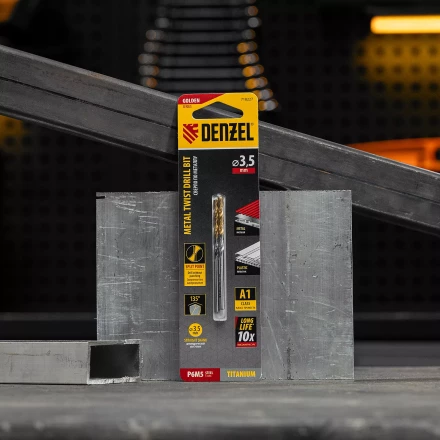 Сверло спиральное по металлу 3,5 x 70 мм, Р6М5, Golden Tip , 2шт. Denzel 718227 купить в Нижневартовске