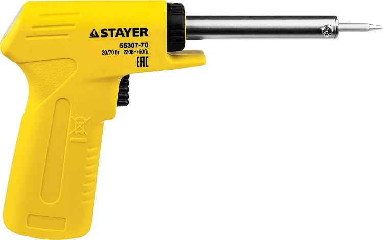 Паяльник с пистолетной пластмассовой рукояткой, STAYER "MASTER" MAXTerm, 55307-70, 30 - 70 Вт, конус 55307-70 купить в Нижневартовске