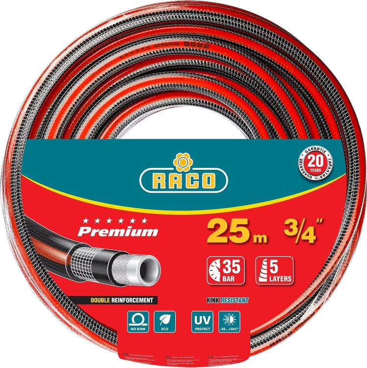 Шланг RACO "PREMIUM" поливочный, 40атм., армированный, 3-х слойный, 3/4"х25м 40300-3/4-25 купить в Нижневартовске