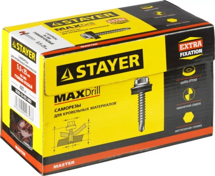 Саморезы СКМ кровельные, RAL 3003 рубиново-красный, 25 x 5.5 мм, 420 шт, для металлических конструкций, STAYER 30305-55-025-3003 купить в Нижневартовске