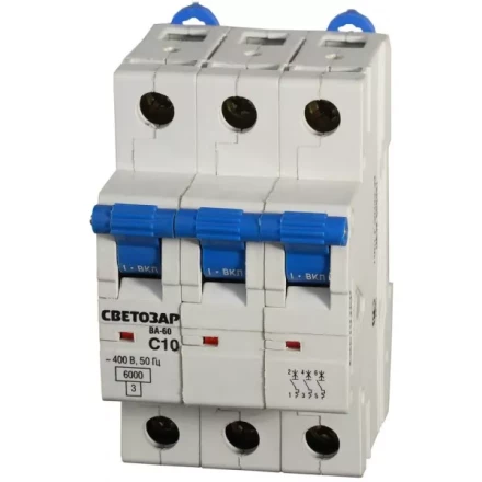 Выключатель автоматический СВЕТОЗАР 3-полюсный, 10 A, "C", откл. сп. 6 кА, 400 В SV-49063-10-C купить в Нижневартовске