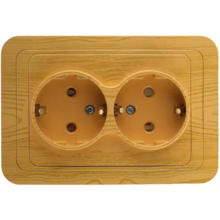 Розетка СВЕТОЗАР "ГАММА" с заземлением, двойная, цвет ольха, 16А/~250В SV-54107-A купить в Нижневартовске