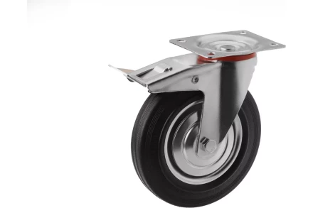 Аппаратное поворотное колесо с тормозом HITCH 200*44 резина черная SCb80 (SZ084869) купить в Нижневартовске