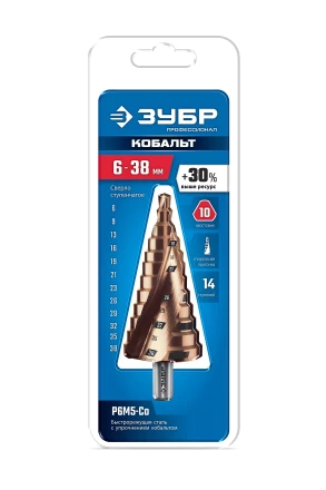 ЗУБР КОБАЛЬТ 6-38мм, 12 ступеней, винтовая проточка, сверло ступенчатое, ПРОФЕССИОНАЛ (29674-6-38-12) купить в Нижневартовске