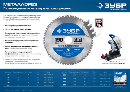 ЗУБР Металлорез, 255 х 30 мм, 60Т, пильный диск по металлу и металлопрофилю, Профессионал (36932-255-30-60) купить в Нижневартовске