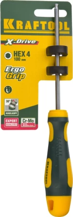 Отвертка KRAFTOOL, Cr-Mo-V сталь, двухкомпонентная противоскользящая рукоятка, HEX, №4x100мм 250075-4-100 купить в Нижневартовске