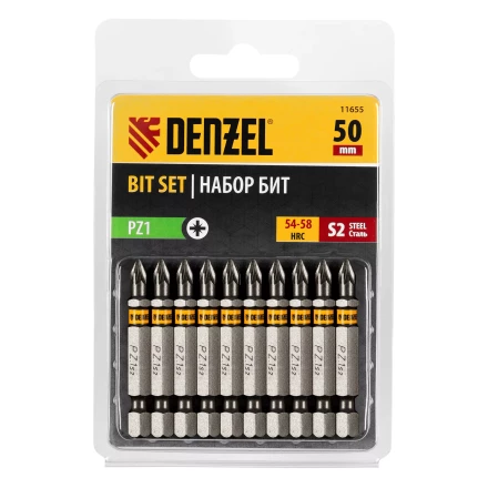 Бита PZ1х50, сталь S2, шестигранный профиль, 10 шт. Е 6,3 Denzel 11655 купить в Нижневартовске