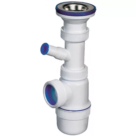 Сифон ЗУБР "ЭКСПЕРТ" колбовый для моек и раковин, выпуск - нержавеющая чашка, отвод для стиральной машины 51817 купить в Нижневартовске