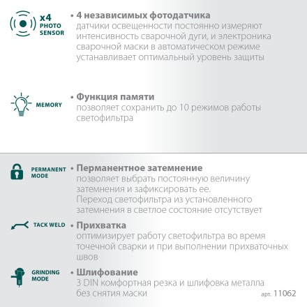Маска сварщика с автоматическим светофильтром 11062 купить в Нижневартовске