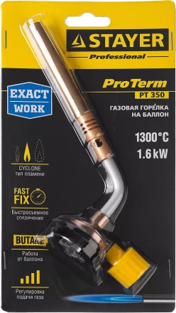 Газовая горелка "ProTerm" на баллон, STAYER "PROFESSIONAL" 55586, регулировка пламени, вихревое пламя, цанговое соединение, 1300С 55586 купить в Нижневартовске