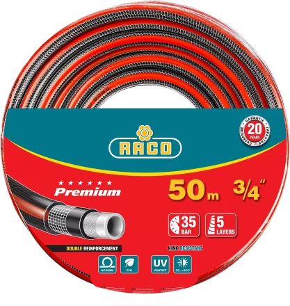 Шланг RACO "PREMIUM" поливочный, 40атм., армированный, 3-х слойный, 3/4"х50м 40300-3/4-50 купить в Нижневартовске