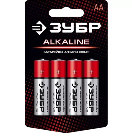 Батарейка "ЗУБР" "ALCALINE" щелочная (алкалиновая), "AA", 1,5В, 4шт 59223-4C купить в Нижневартовске
