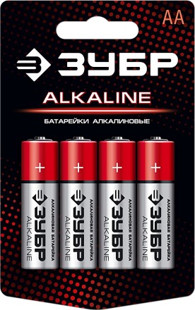 Батарейка &quot;ЗУБР&quot; &quot;ALCALINE&quot; щелочная (алкалиновая), &quot;AA&quot;, 1,5В, 4шт 59223-4C купить в Нижневартовске