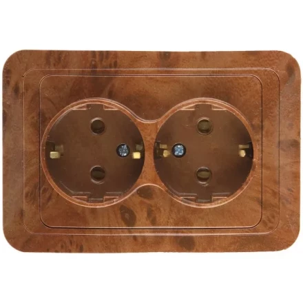 Розетка СВЕТОЗАР "ГАММА" с заземлением, двойная, цвет орех, 16А/~250В SV-54107-N купить в Нижневартовске