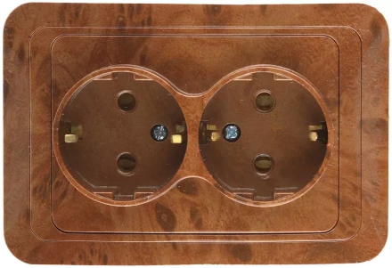 Розетка СВЕТОЗАР "ГАММА" с заземлением, двойная, цвет орех, 16А/~250В SV-54107-N купить в Нижневартовске