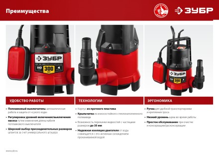 ЗУБР 300 Вт, дренажный насос для грязной воды (НПГ-М1-300) купить в Нижневартовске