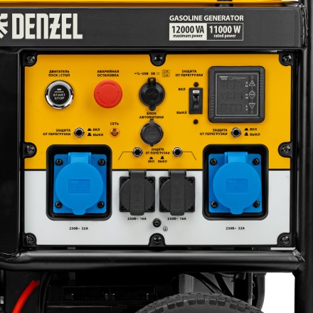 Генератор бензиновый Denzel PS-120EA, 12 кВт,230 В, 40л, разъём ATS,эл.старт купить в Нижневартовске