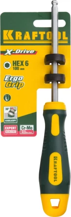 Отвертка KRAFTOOL, Cr-Mo-V сталь, двухкомпонентная противоскользящая рукоятка, HEX, №6x100мм 250075-6-100 купить в Нижневартовске