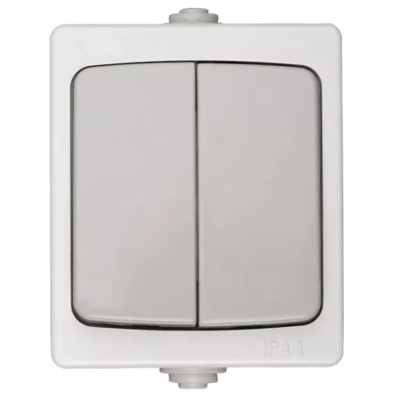 Выключатель СВЕТОЗАР "АВРОРА" двухклавишный, IP44, цвет серо-белый, 10А/~250В SV-54336-W купить в Нижневартовске