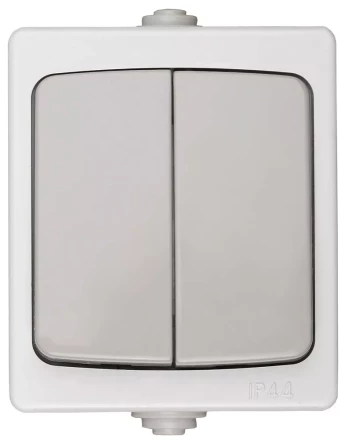 Выключатель СВЕТОЗАР "АВРОРА" двухклавишный, IP44, цвет серо-белый, 10А/~250В SV-54336-W купить в Нижневартовске