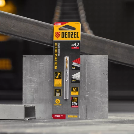 Сверло спиральное по металлу Denzel 4,2 x 75 мм, Р6М5, Golden Tip, 718230 купить в Нижневартовске