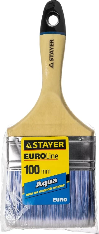 Кисть плоская STAYER "EURO", "AQUA" для воднодисперсионных и акриловых ЛКМ, искусств щетина, деревян ручка, 4"/100мм 01062-100 купить в Нижневартовске