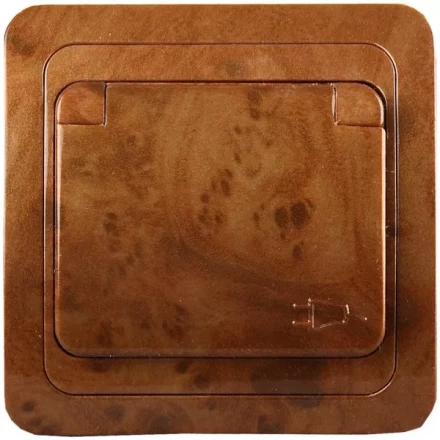 Розетка СВЕТОЗАР "ГАММА" с заземлением, одинарная с крышкой, цвет орех, 16А/~250В SV-54110-N купить в Нижневартовске