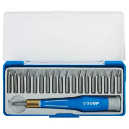 Набор ЗУБР Отвертка "ЭКСПЕРТ" для точных работ, CR-V, двухкомпонентная рукоятка,сменные биты, 20предметов 25622-H20 купить в Нижневартовске