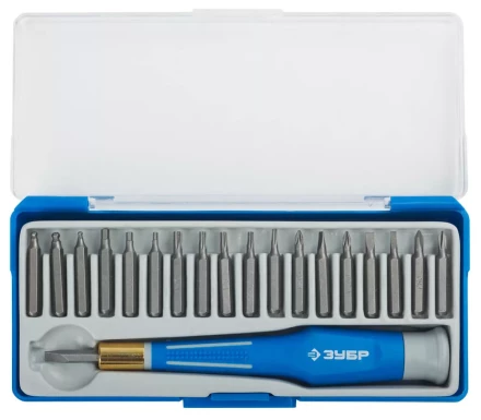 Набор ЗУБР Отвертка "ЭКСПЕРТ" для точных работ, CR-V, двухкомпонентная рукоятка,сменные биты, 20предметов 25622-H20 купить в Нижневартовске