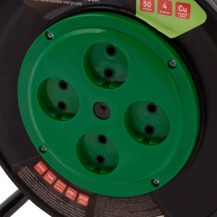 Удлинитель силовой 50 м, 16А, тип УХ10, ПВС, усиленный, на кабельной катушке, 4 розетки без заземления Сибртех 95870 купить в Нижневартовске