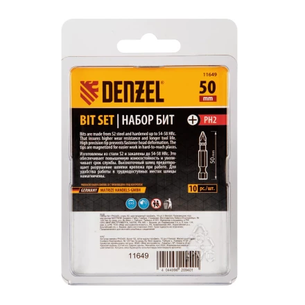 Бита PH2х50, сталь S2, шестигранный профиль, 10 шт. Е 6,3 Denzel 11649 купить в Нижневартовске