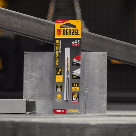 Сверло спиральное по металлу Denzel 4,5 x 80 мм, Р6М5, Golden Tip, 718231 купить в Нижневартовске