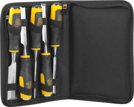 Набор JCB: Стамески, двухкомпонентные рукоятки, CrV cталь, 6 предм.: 6,12,19,25,32мм, с чехлом JCS009 купить в Нижневартовске