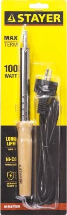 Паяльник с деревянной рукояткой и долговечным жалом, STAYER "MASTER" MAXTerm, 55310-100, 100 Вт, клин 55310-100 купить в Нижневартовске