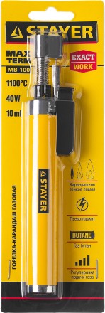 Газовая горелка-карандаш &quot;MaxTerm&quot;, STAYER &quot;MASTER&quot; 55560, с пьезоподжигом, регулировка пламени, 1100С 55560 купить в Нижневартовске