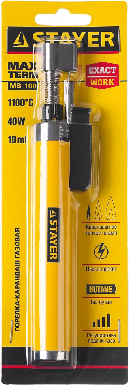 Газовая горелка-карандаш "MaxTerm", STAYER "MASTER" 55560, с пьезоподжигом, регулировка пламени, 1100С 55560 купить в Нижневартовске