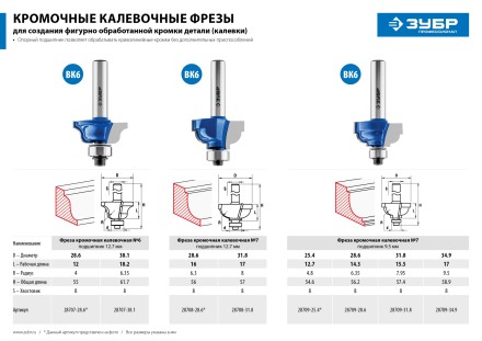Фрезы кромочные калевочные №6 с подшипником 127мм серия ПРОФЕССИОНАЛ купить в Нижневартовске