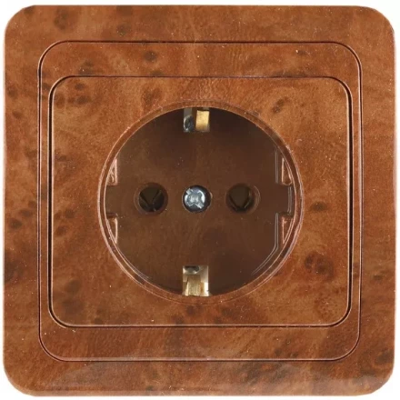 Розетка СВЕТОЗАР "ГАММА" с заземлением, одинарная, цвет орех,16А/~250В SV-54105-N купить в Нижневартовске