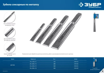 ЗУБР Двутавр, 16 х 150 мм, усиленное двутавровое слесарное зубило по металлу, Профессионал (2104-16) купить в Нижневартовске