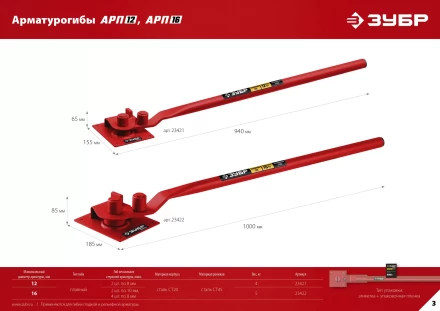 ЗУБР АРП-16, плавный гиб, арматурогиб (23422) купить в Нижневартовске