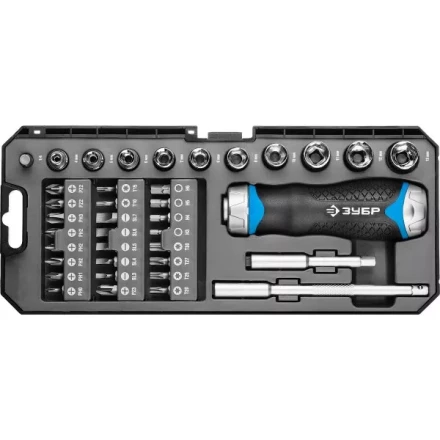 Набор ЗУБР &quot;ПРОФЕССИОНАЛ&quot;: Отвертка реверсив с двухкомп рукоят, насадки, CrMo, рукоят с отсеком для хранения бит, 38 предметов 25352-H38 купить в Нижневартовске